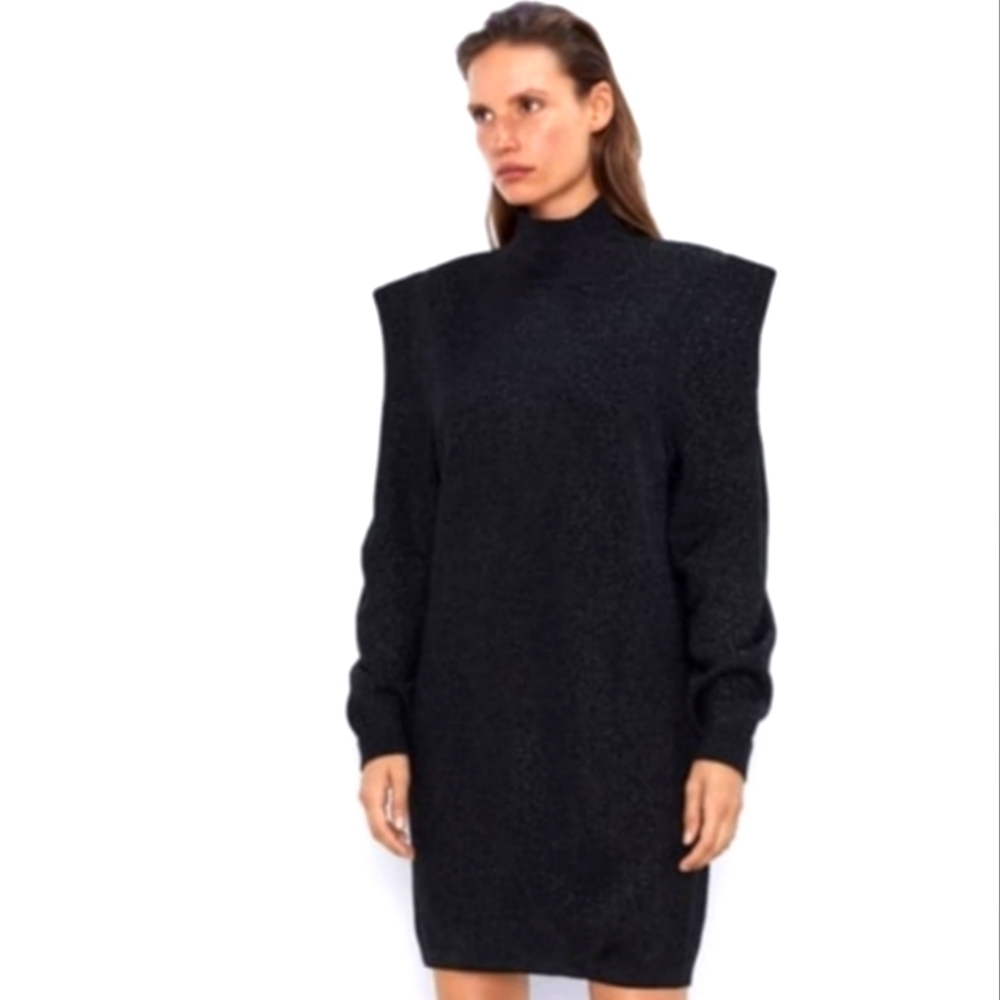 Zara Metallic Knit Long Sleeve Dress